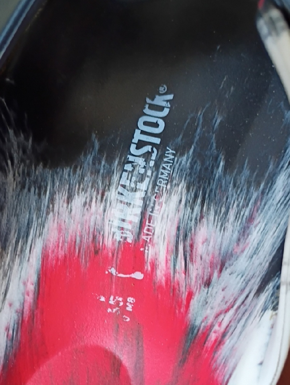 Birkenstock Black and Red Painted Slide Sandals - Picture 6 of 7
